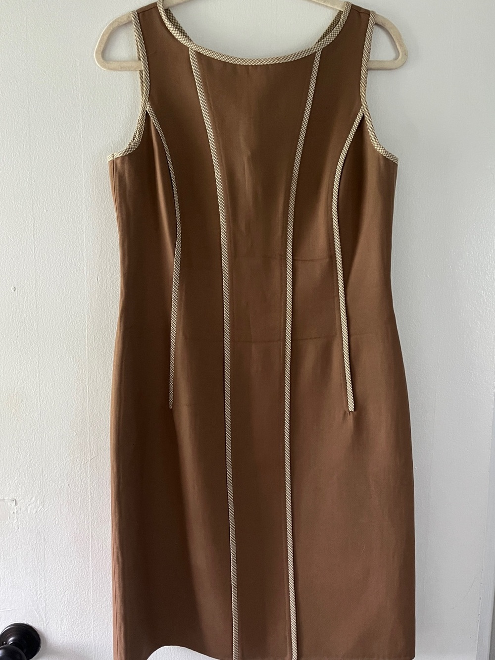 Vintage Oscar de la Renta Brown Rope-Trim Sheath Dress